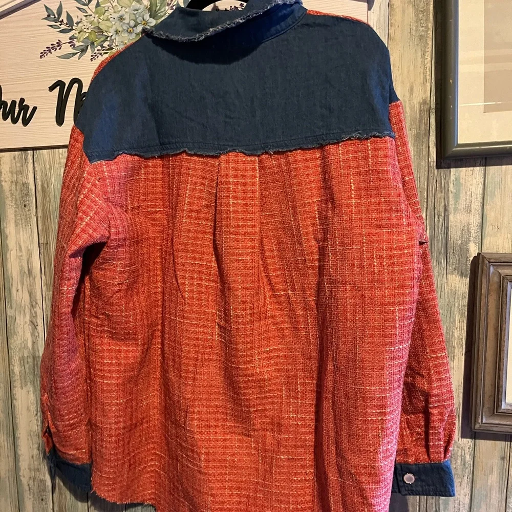 Umgee M Orange and Denim Button-Up Shacket - Picture 8 of 8